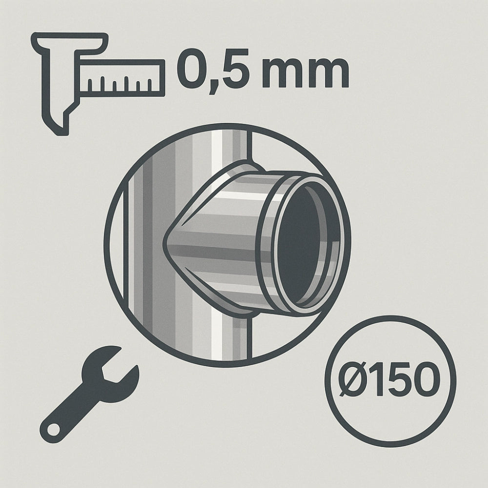 Raccordo t 90° mono parete acciaio inox sp. 0,5 mm collegamento canna fumaria *** misura Ø 150 mm, confezione 1