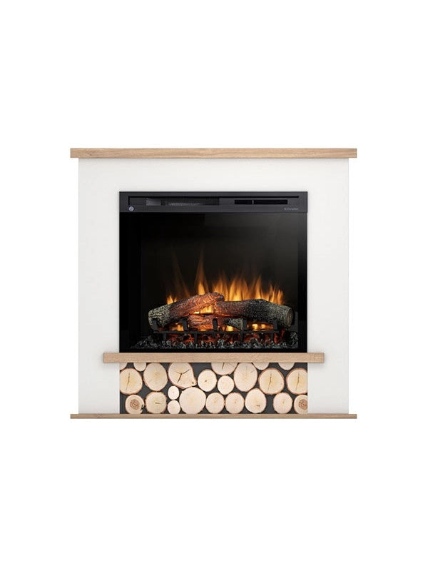 Camino Elettrico Riscaldante Da Pavimento Autoportante a LED - 28" - Bianco opaco / Rovere chiaro - 106 x 100 x 28 - TULA