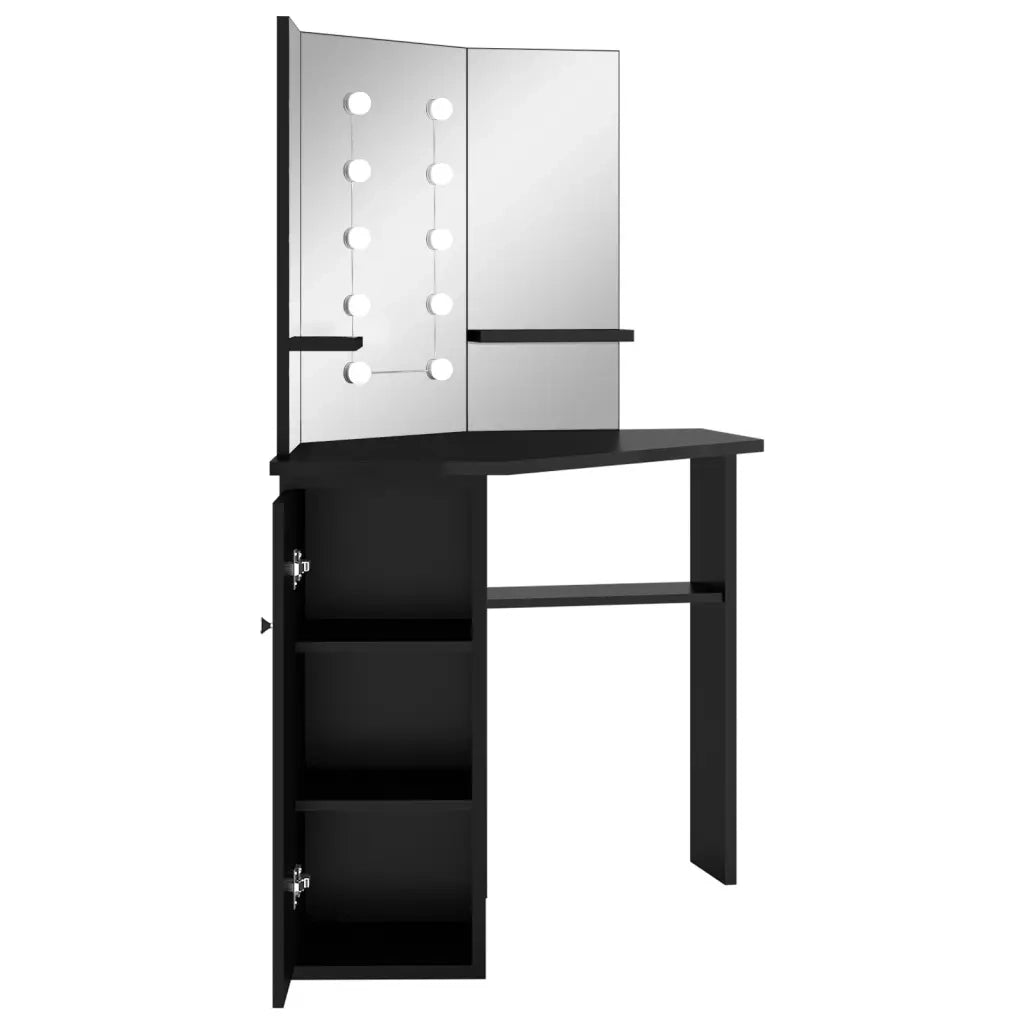 Tavolino da Trucco-Toeletta Angolare con LED Nero 111x54x141,5 cm