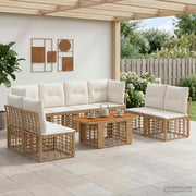 Set Divano da Giardino 9 pz Naturale e Bianco Crema polyrattan 3437850