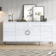 Credenza bianca lucida 150 cm con 4 cassetti e 2 ante