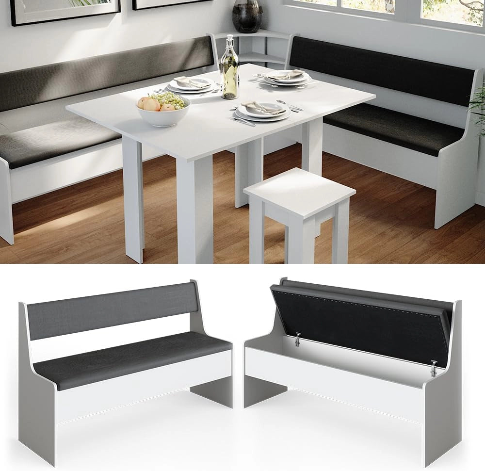 Vicco Panca ad angolo Roman, Bianco, 41.5 x 136.6 cm, adatto per soluzioni angolari salvaspazio nella zona pranzo