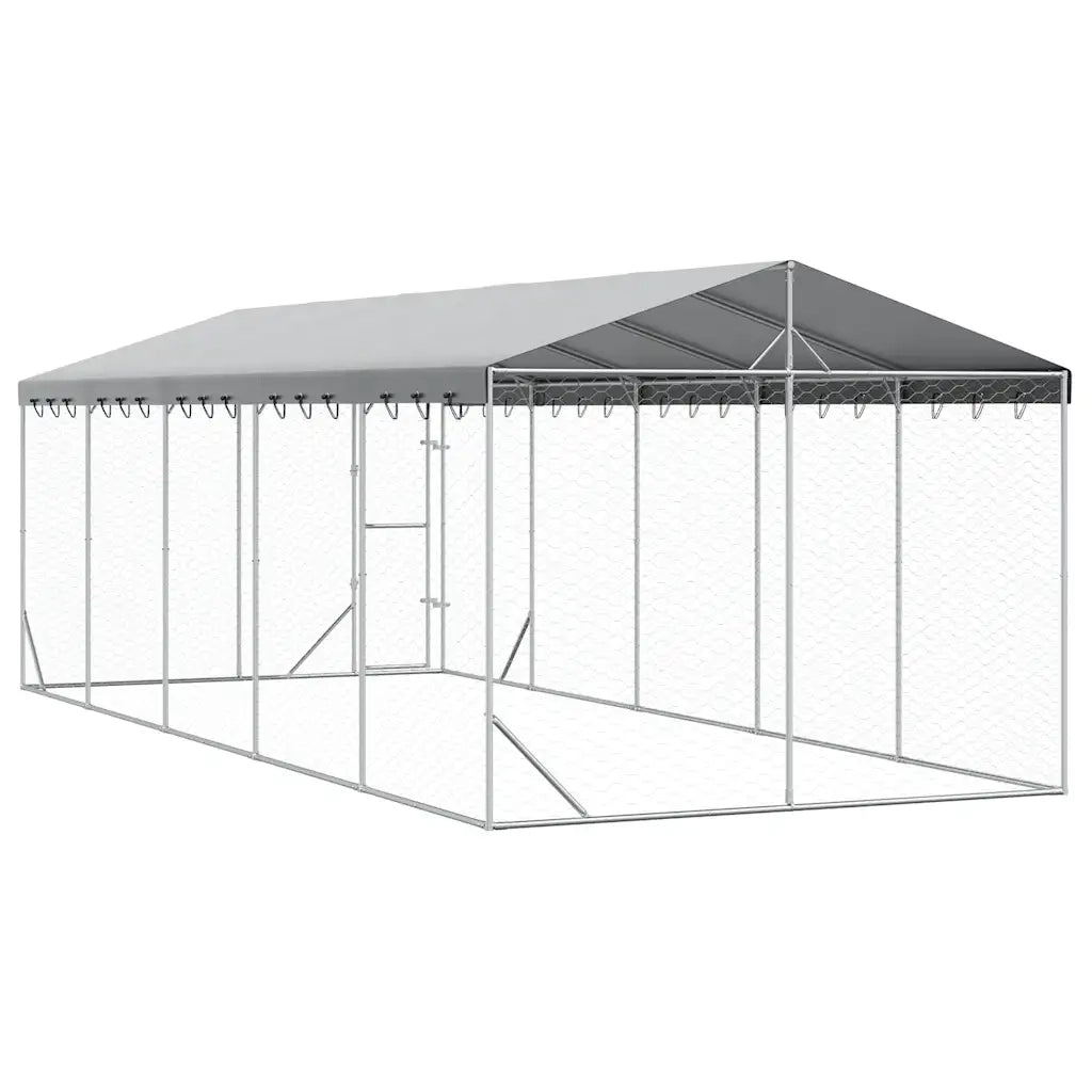 Cuccia Cani da Esterno Tetto Argento 3x7,5x2,5m Acciaio Zincato 3190489