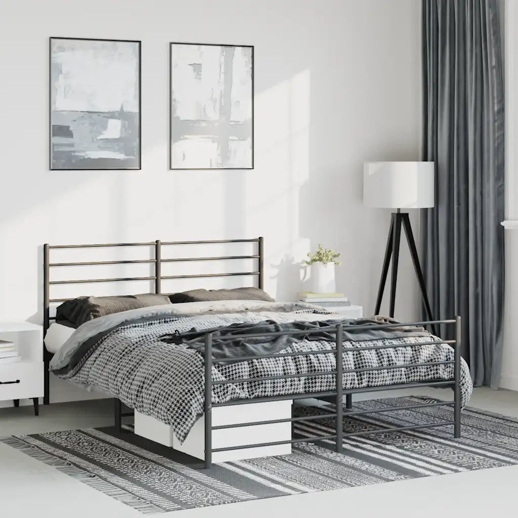 Letto matrimoniale | Letto per adulti | Giroletto con Testiera e Pediera Metallo Nero 150x200 cm