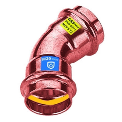 CURVA IN RAME A PRESSARE  45  ° FF ACQUA/GAS- Diam. 18- FRABO- pezzi 1