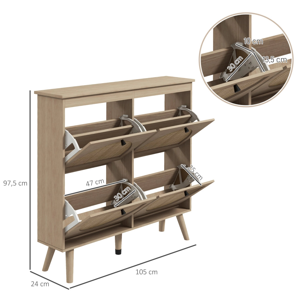 Scarpiera 4 Ante 20 Paie ¨C Minimal ¨C Legno Massiccio Naturale 105x24x97.5 cm