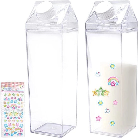 Set di 2 Bottiglie di Latte in Vetro Claro 500ml con Etichette Decorative per Artigianato Bottiglia di Plastica Claro per Succo