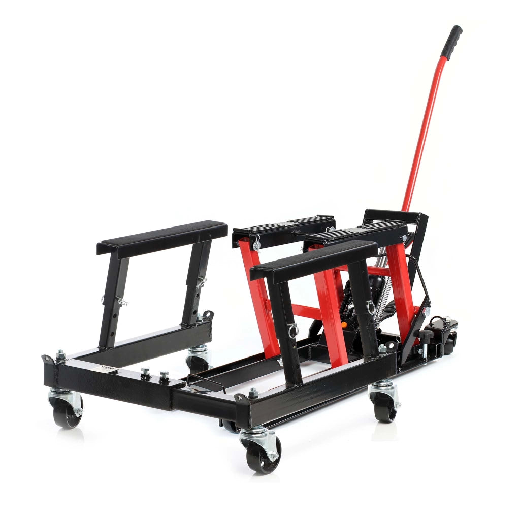 Set Ponte sollevatore per ATV, moto, quad e tosaerba + cavalletto di montaggio con ruote 680 kg, sollevamento di ATV e quad, officina