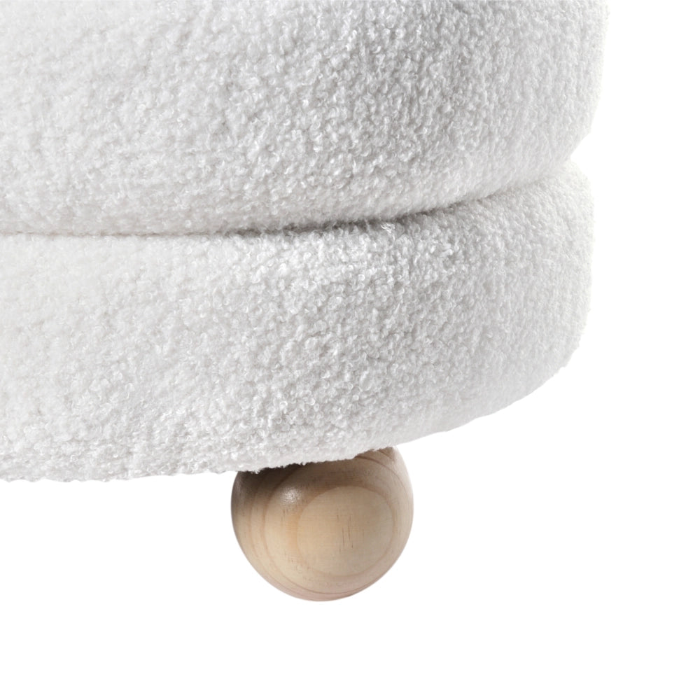 Pouf Bianco Sporco Boucle Tappezzeria Gambe in legno di pino Poggiapiedi Accessori per la casa Soggiorno