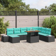 Set Divano da Giardino 9 pz Nero e Verde acqua 3350004