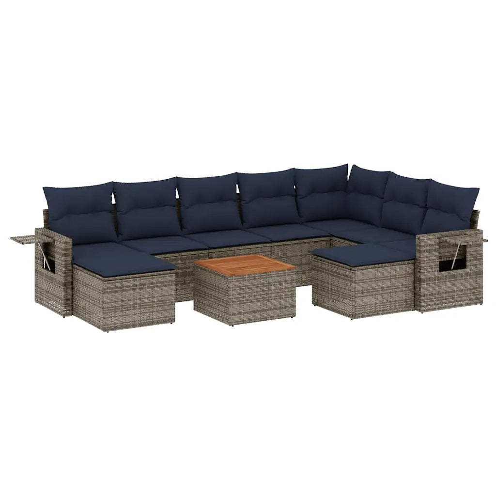 Set Divani da Giardino 10 pz con Cuscini Grigio in Polyrattan 3224850