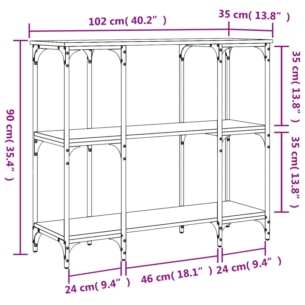 Tavolino Consolle-Tavolino da soggiorno-Tavolo Rovere Fumo 102x35x90 cm in Legno Multistrato