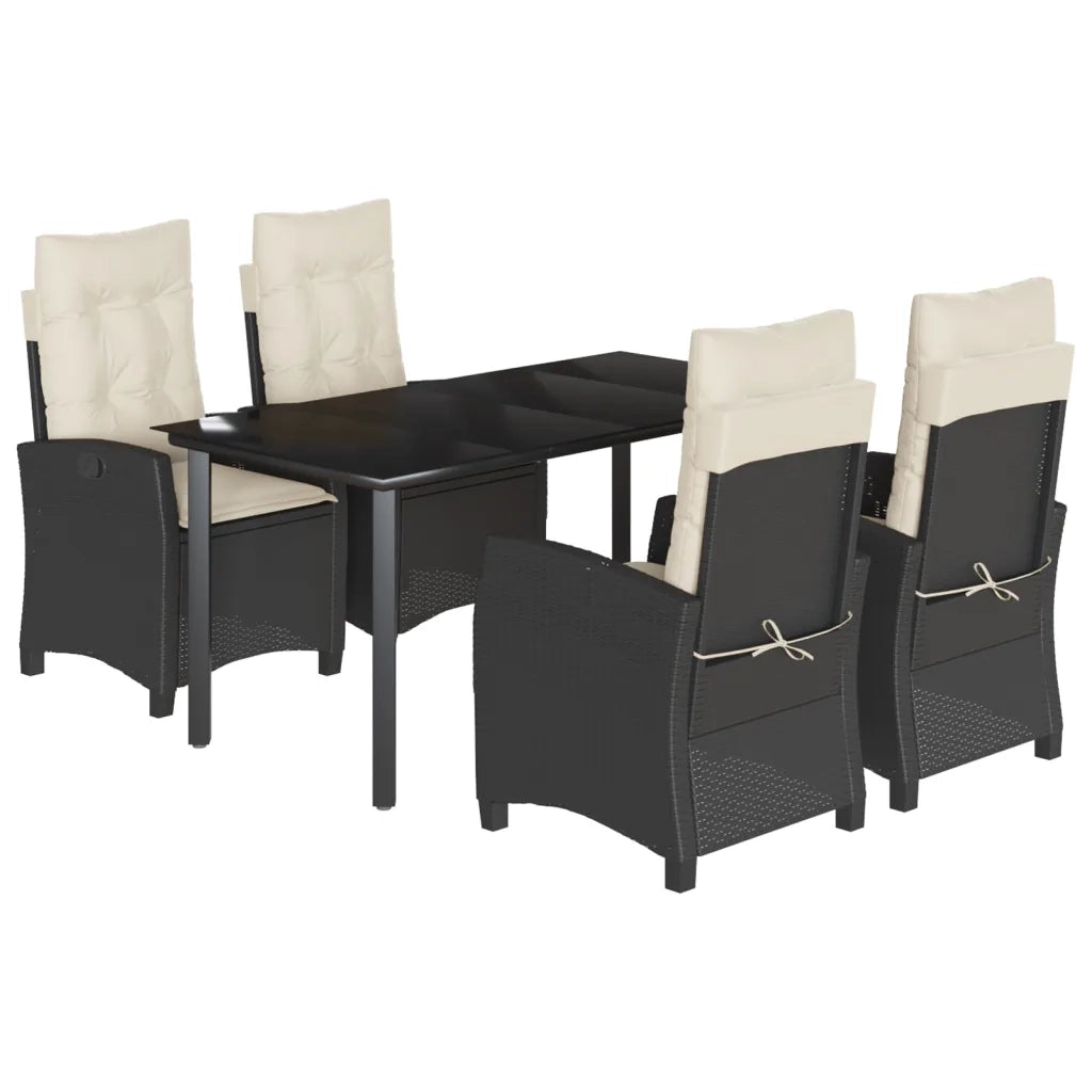 Set da Pranzo da Giardino 5 pz Nero con Cuscini in Polyrattan 3212736