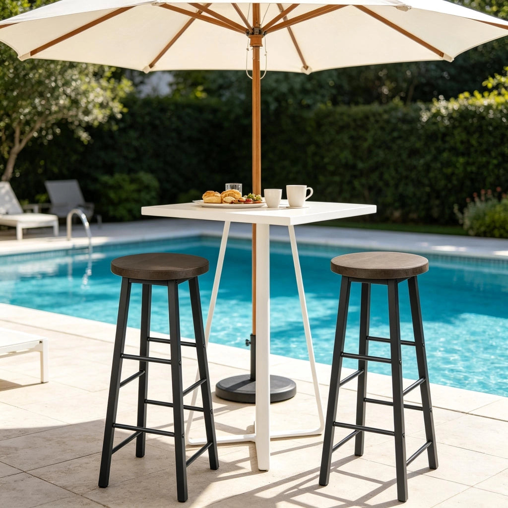 SGABELLO BAR Set da 2 pezzi 71 cm MDF Nero e Ruggine con struttura in metallo
