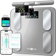 Pesa Elettronica Digitale per Peso del Corpo, Grassello Corporeo e IMC - Pesa Innovativa e Intellegente con 8 Elettrodi, Funzione di Promemoria vocale