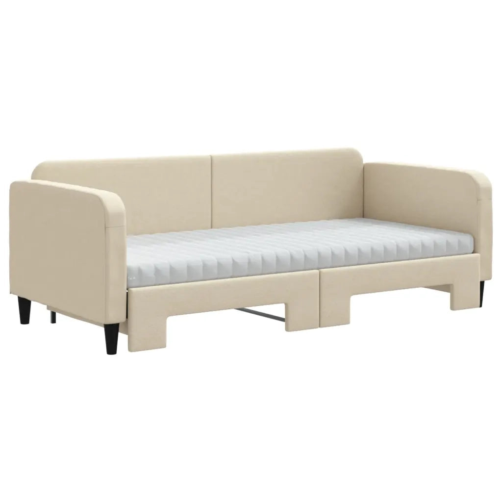 vidaXL Divano Letto Estraibile con Materassi Crema 90x200 cm Tessuto