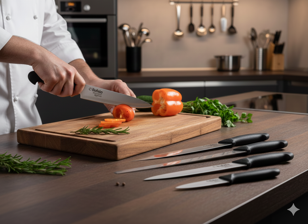 Set Coltelli 5 Pezzi Multiuso Bufalo Kit Pro Manico Nero