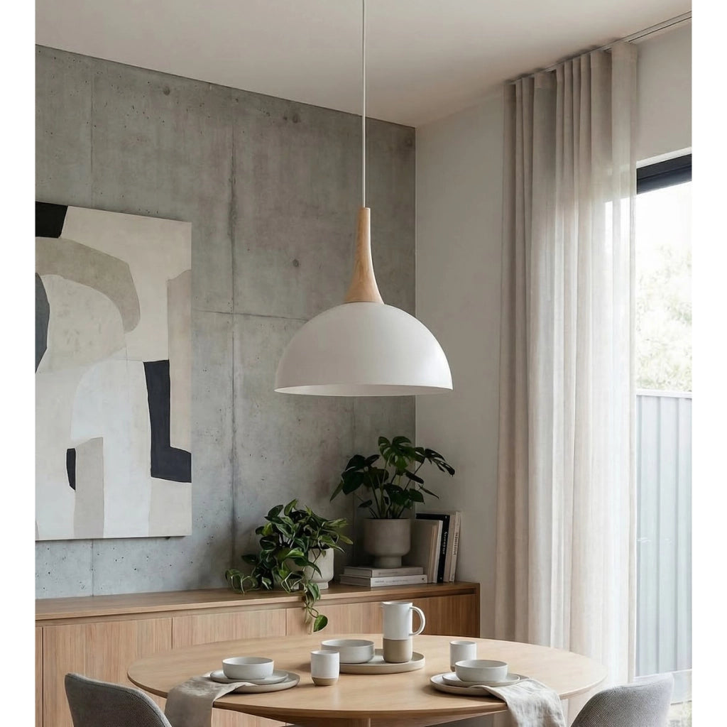 Lampada a sospensione Nautica in acciaio bianco e legno