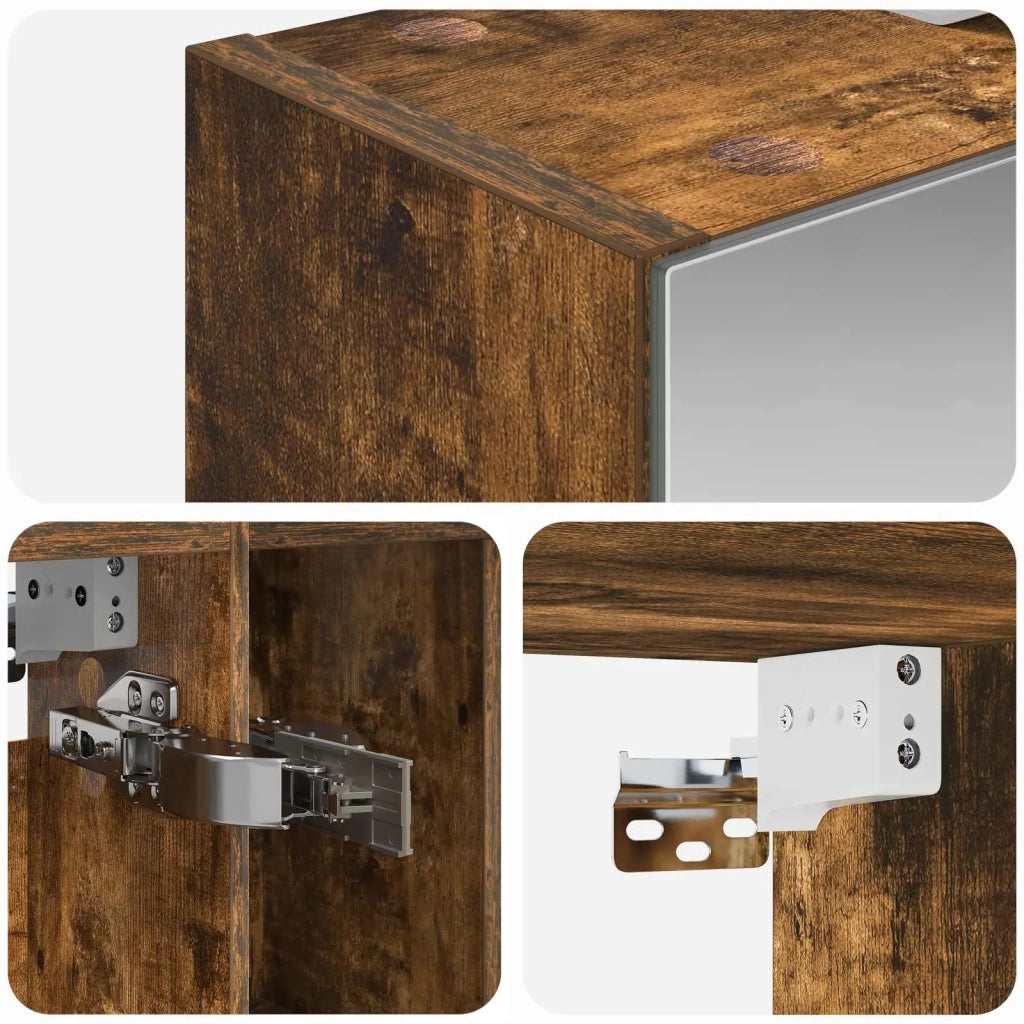 Mobiletto per specchio da bagno Rovere fumé 60 x 14.5 x 70 cm