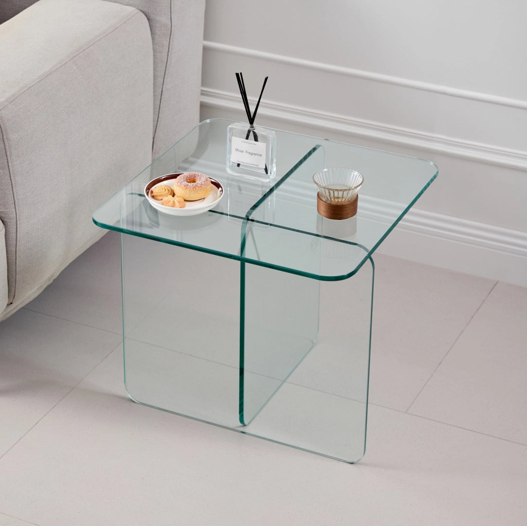 Tavolino laterale 45x45x41 cm in vetro temperato trasparente per interni ed esterni