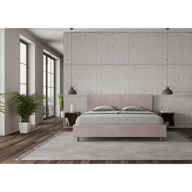 Letto imbottito Matrimoniale 200x200 cm Adele - Con rete,Glicine,Microfibra