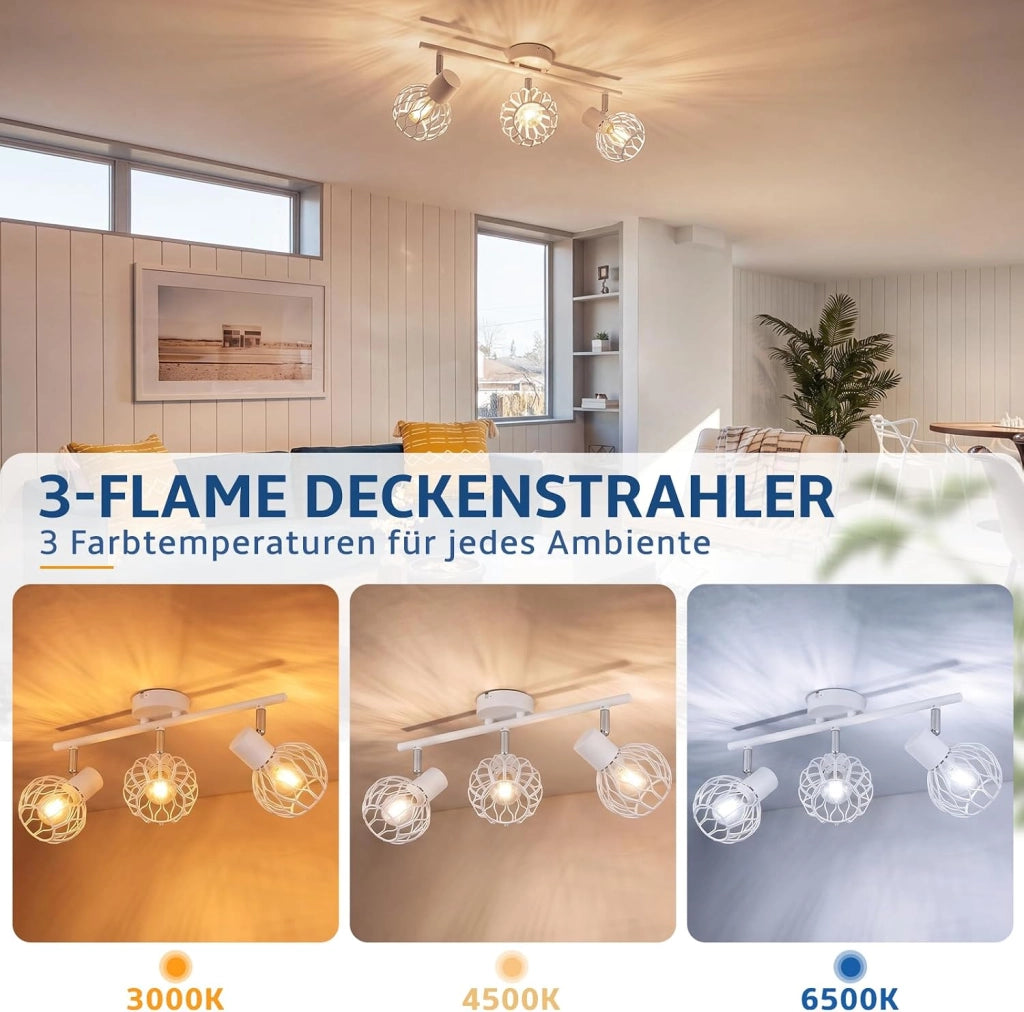 ZMH Faretto da Soffitto 3 Luci Bianco E14 Metall Orientabile 350¡ã per Cucina Soggiorno Corridoio Senza Lampadina