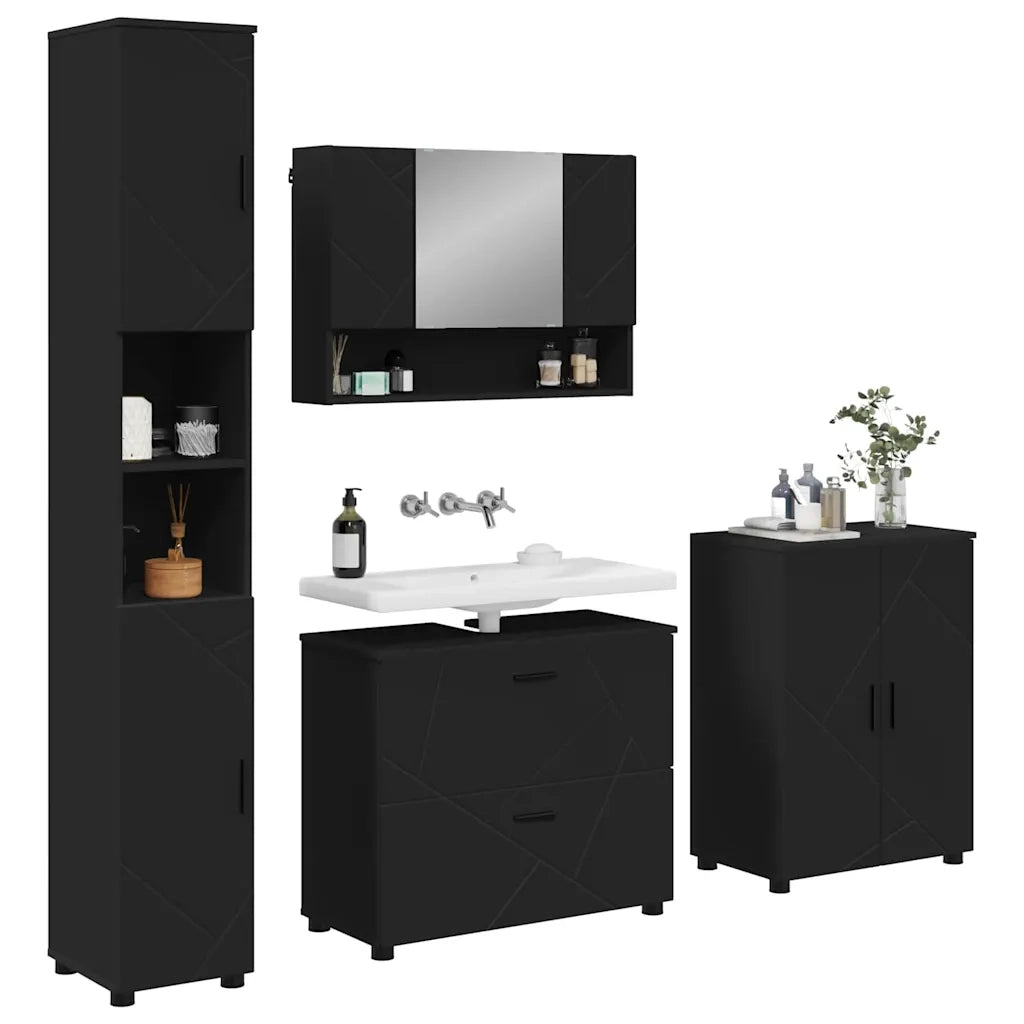 vidaXL Set di mobili per il bagno 4 pcs Nero 30 x 35 x 192 cm