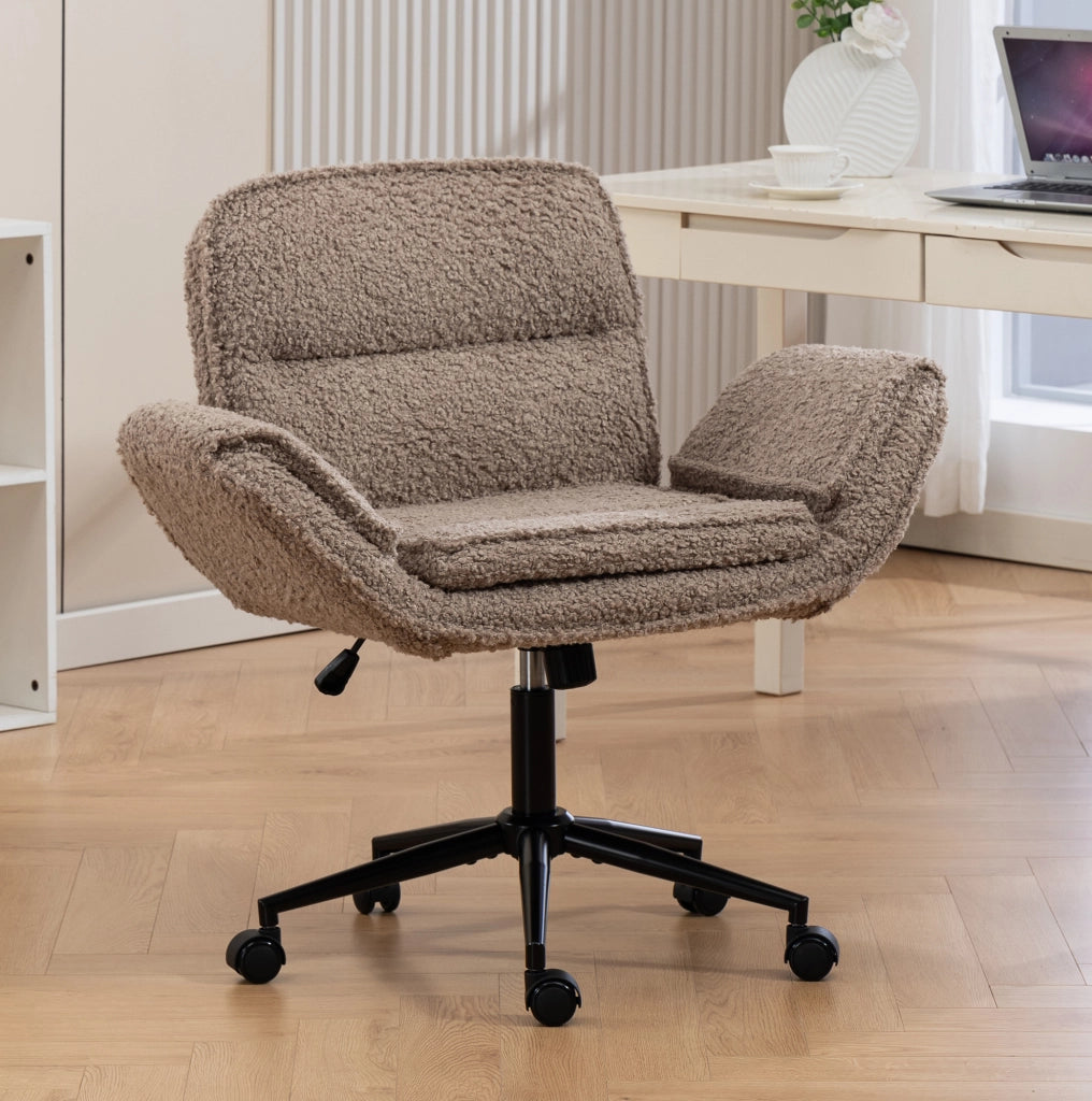 Sedia da ufficio girevole in teddy fleece marrone