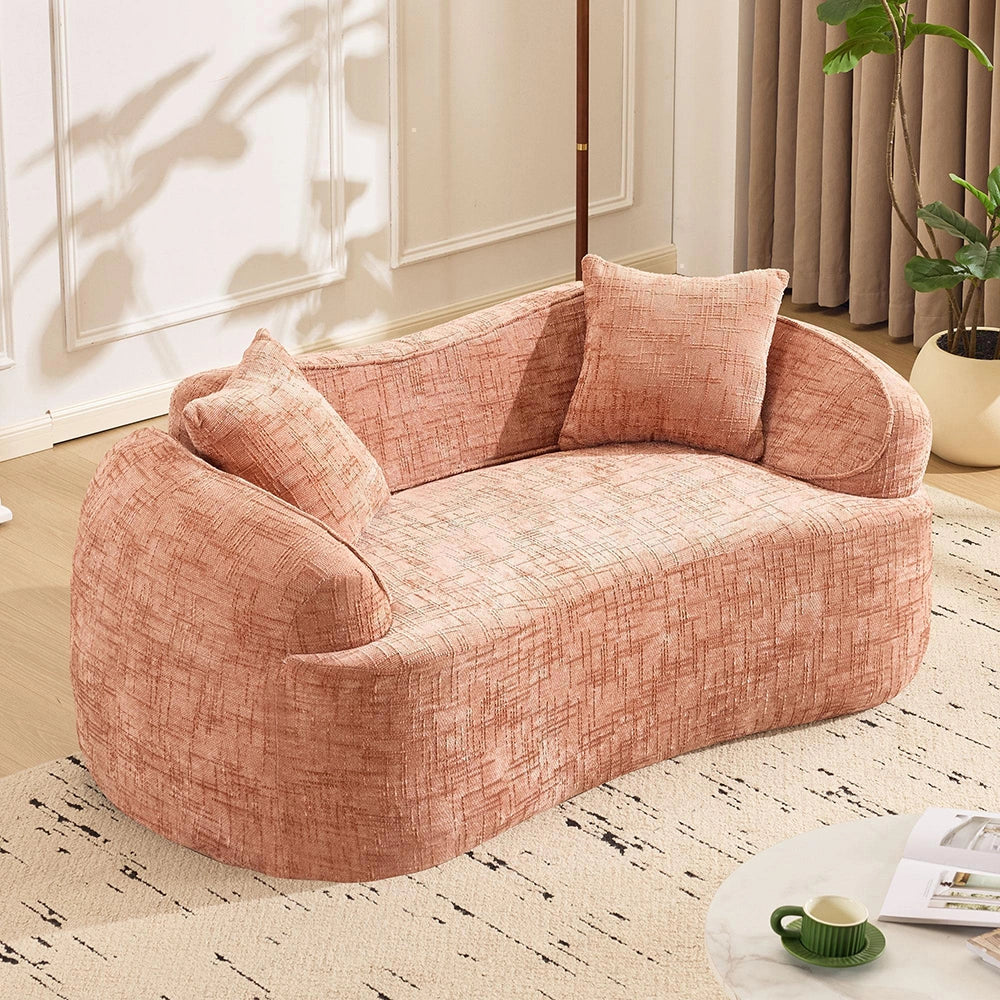 Canap¨¦ due posti curvo rosa - Xylo - Accoudoiri, 2 cuscini, colore crema, nessun assemblaggio