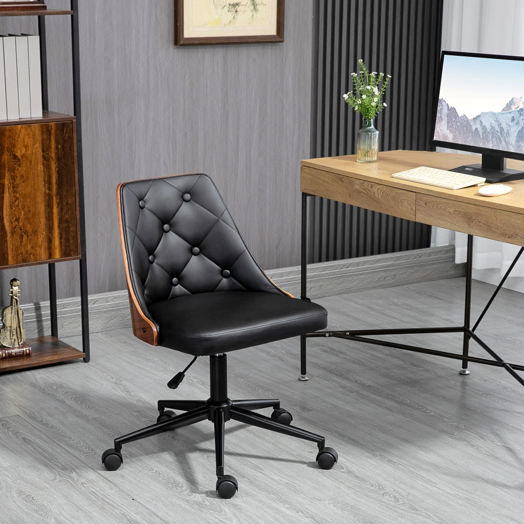 Sedia da Ufficio con Altezza Regolabile e Basculante ¨C zephmum ¨C Nero e Legno 53x62x77-87 cm