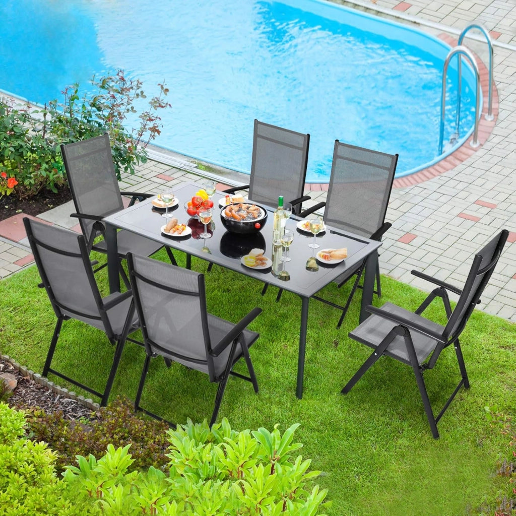 Sedie da Giardino Pieghevoli con Schienale Alto, Regolabile in 7 Posizioni,Sedie da Esterno Alluminio,Resistente alle Intemperie，Poltrone da Giardino, Max Portata 120 kg,2 pezzi, Grigio