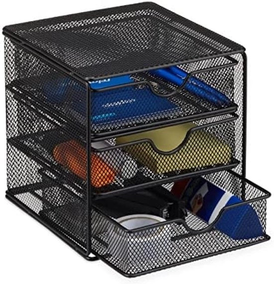 Organizzatore per ufficio con 3 cassetti, nero metallo inox