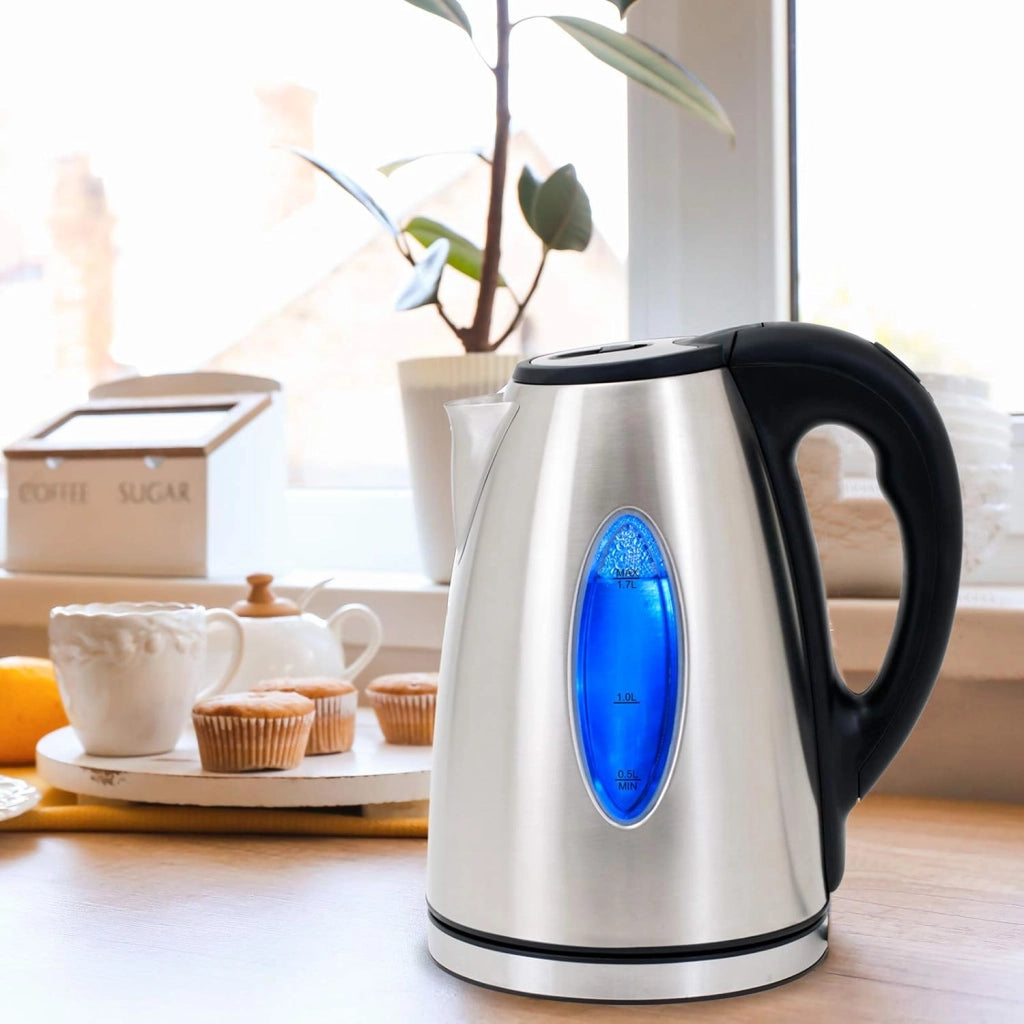 Bollitore d'acqua o tè elettrico in vetro acciaio Inox 2200W senza cavo illuminazione LED
