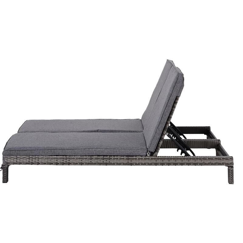LETTINO PRENDISOLE A 2 POSTI E RATTAN CON MATERASSINO 195 X 120 X 28 CM GRIGIO