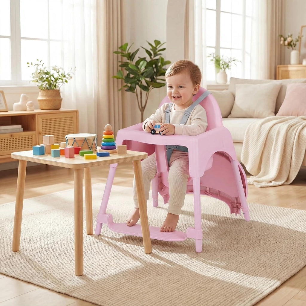 4 in 1 Seggiolone per Bambini, Vassoio Doppio Rimovibile | Cintura di Sicurezza a 5 Punti, Poggiapiedi Reversibile, per Bambini 6-36 Mesi