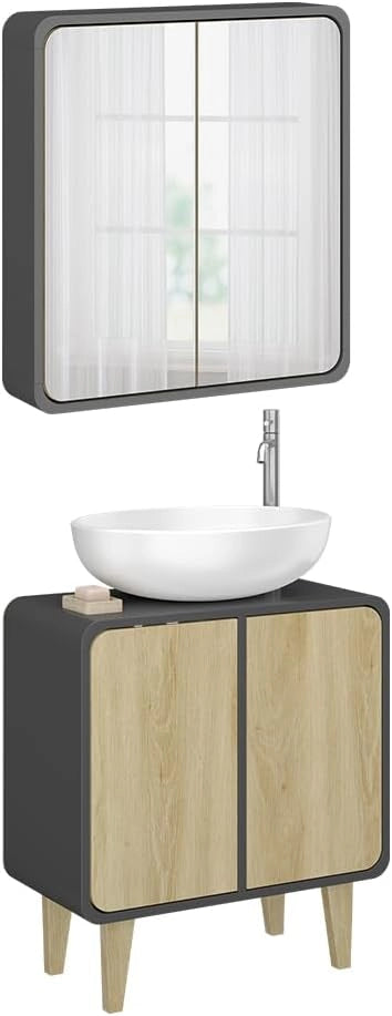 Set di mobili da bagno Arla, Antracite/quercia, 2 parti