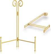 Stand per presentazione da 25 cm, supporto per foto e piatti decorativi in metallo dorato, display per tavoli, libri e opere d'arte pieghevole (lotto da 2)