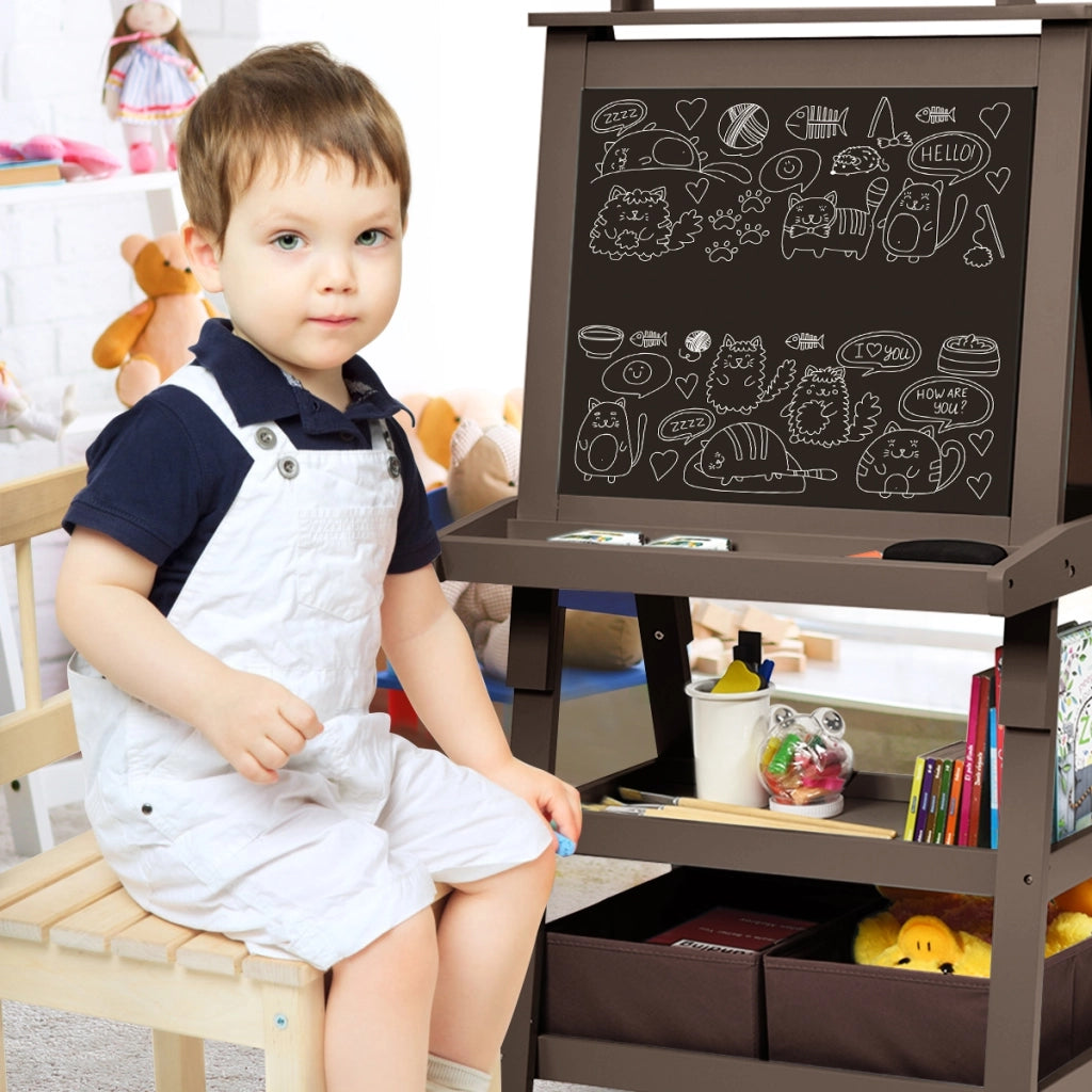 Cavalletto double face 3 in 1 per bambini, Treppiede con lavagna bianca e nera e rotolo di carta, Caff¨¨-Cavalletti e lavagne bambini