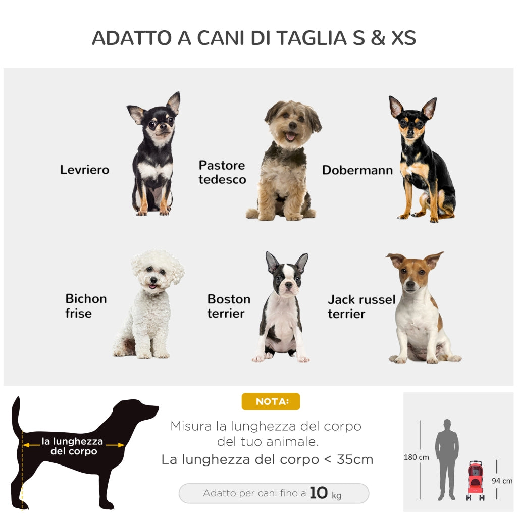 EasyComfort Passeggino per Cani Piccoli Pieghevole, Carrozzina per Cani con Ruote con Freni, Portabicchieri, Cestino Portaoggetti, 3 Finestre e Ruote Anteriori a 360°, per Animali Domestici 10 kg, Rosso