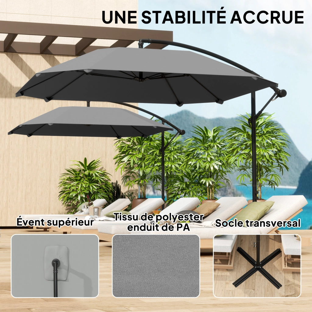 Ombrellone da Giardino Inclinabile 3m ¨C zephmum ¨C Grigio Fondo Base Manovella