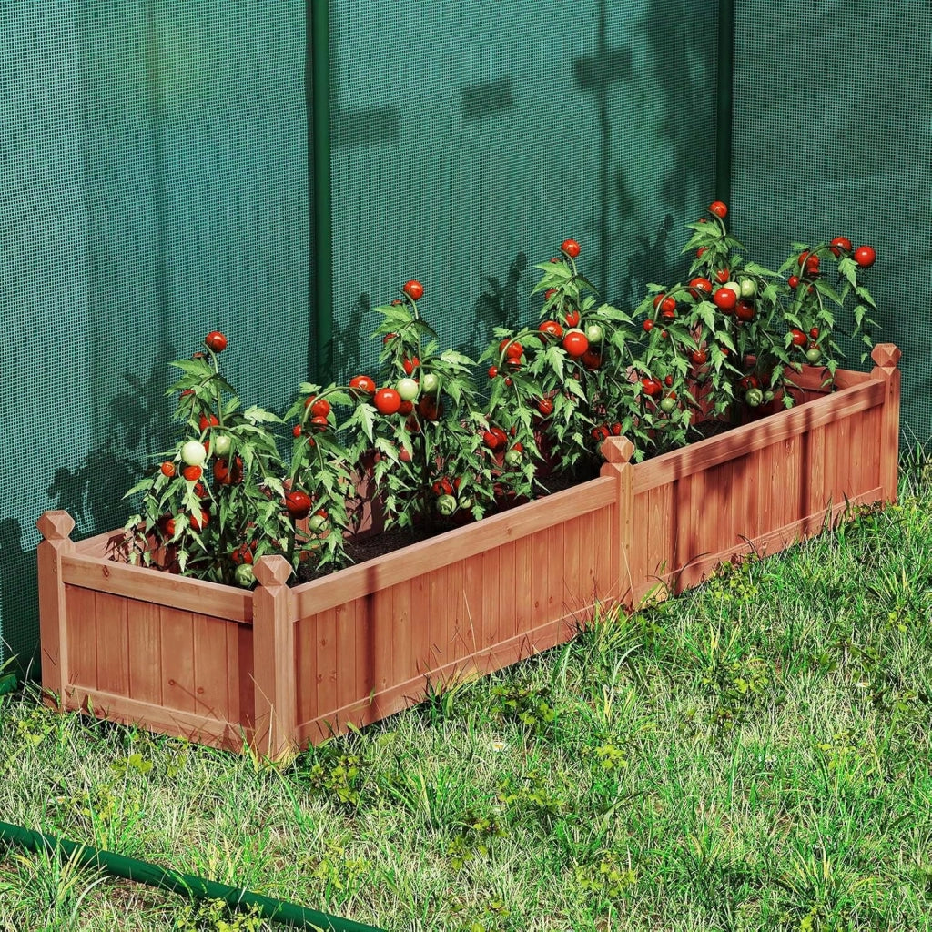 Letto da Esterno Rialzato in Legno, Fioriera Rettangolo con Divisorio, Sistema di Drenaggio, Fodera in Tessuto non Tessuto, Orto Rialzato per Giardino e Cortile, 227 x 59,5 x 40 cm (Marrone)