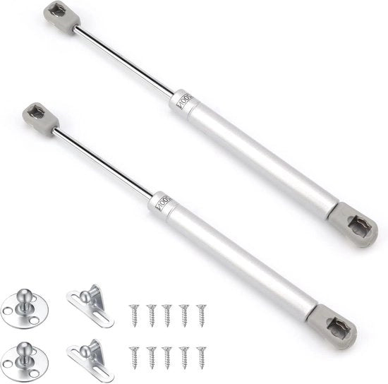 Gasveer idraulico 2 pezzi, gasveer zilver, valvole 200N compressore, supporto per porte e cassetti, bulloni di fissaggio.