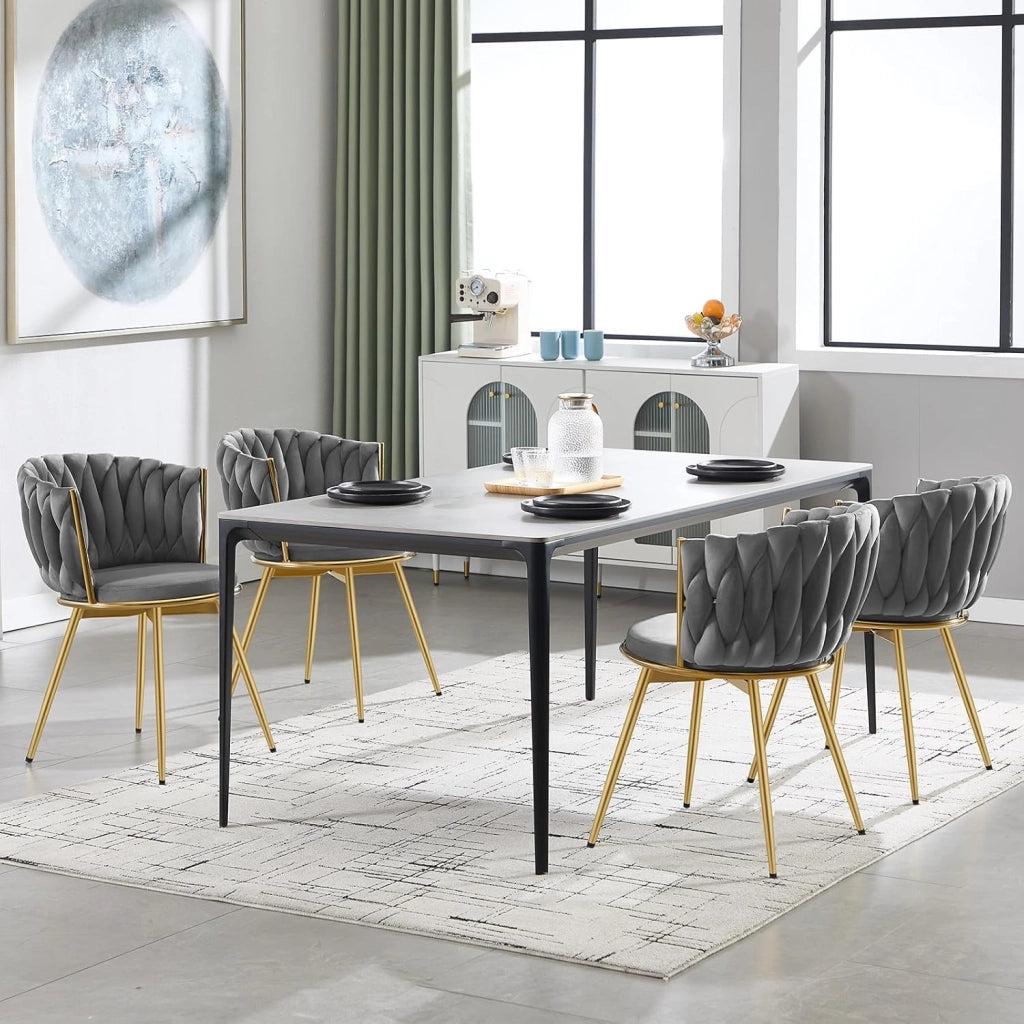 Sedie da Pranzo Girevoli Set di 6, Sedie da Cucina Ergonomiche Imbottite con Gambe in Metallo, Seduta in Velluto per Cucina, Soggiorno, Balcone, Grigio Scuro, EZS84dgr-6