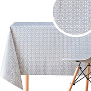 Tavola con tovagliato in PVC a forma rettangolare 200 x 140 cm con fiori bianchi in stile vintage, resistente all'acqua e facile da pulire, riutilizzabile in vinile.