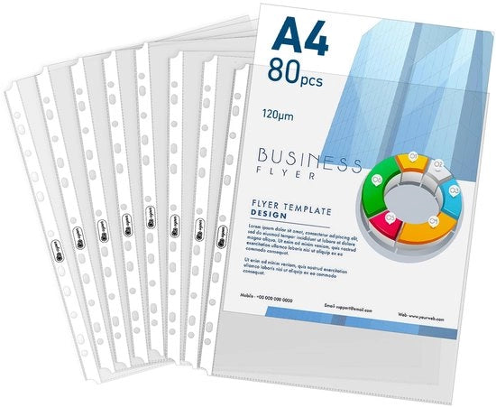 Pacchetto di 80 buste trasparenti DIN A4 extra resistenti, buste per brochure 120my, con apertura superiore, pellicole trasparenti A4 cristalline, stabili per l'archiviazione di carta, foto, documenti, dossier, cartelle | 0,06 mm su un lato