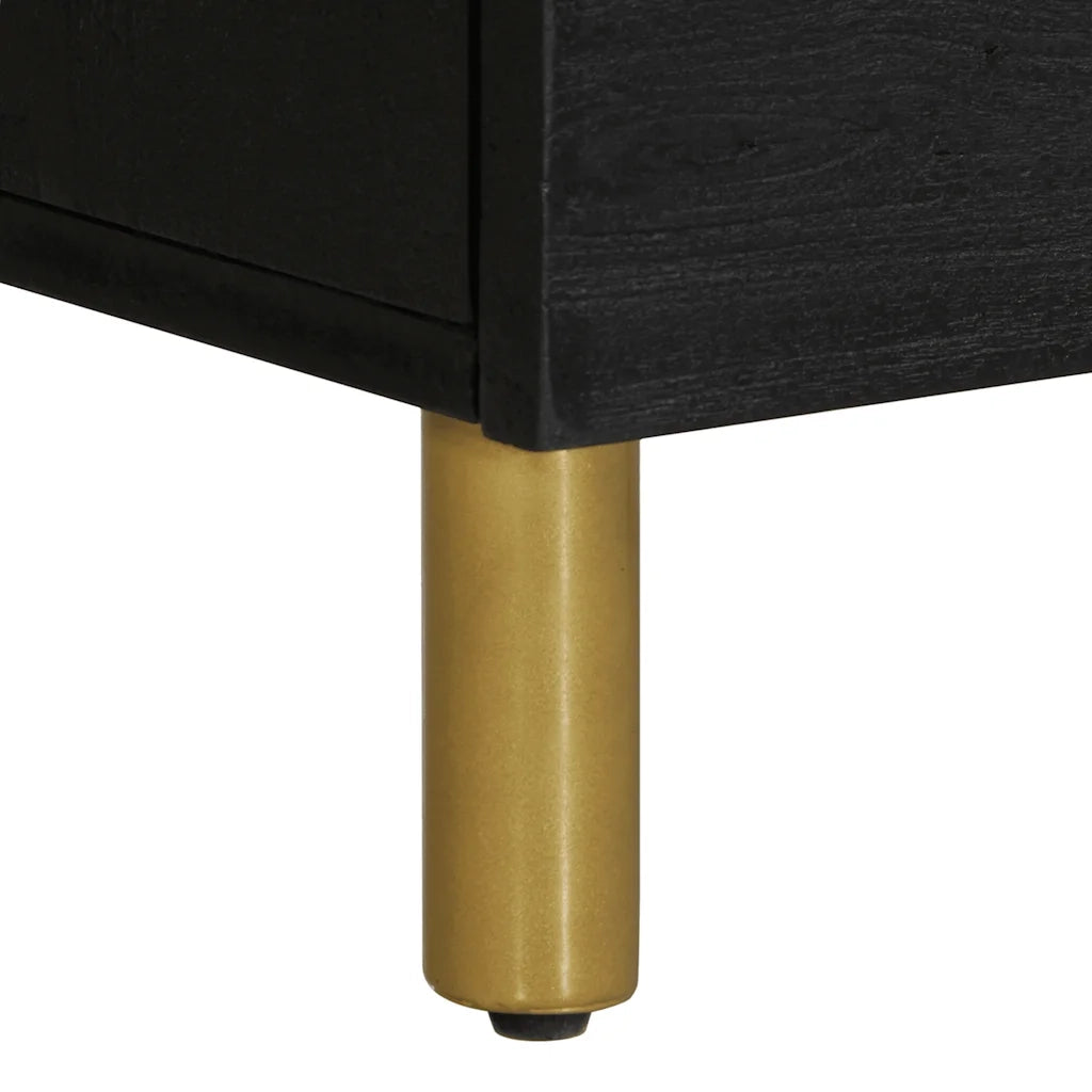 Comodino Nero 40x33x46 cm in Legno Massello di Mango 4017644
