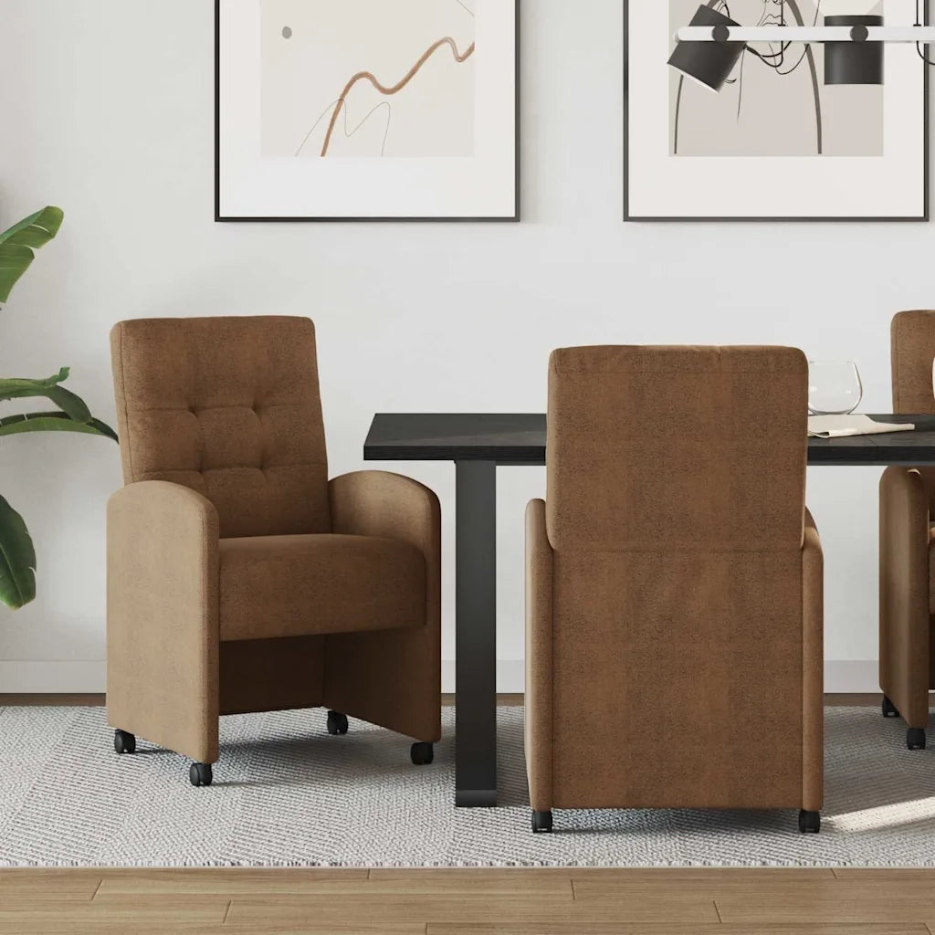 Sedie da Pranzo con Ruote 2 pcs Marrone 58 x 67 x 97 cm