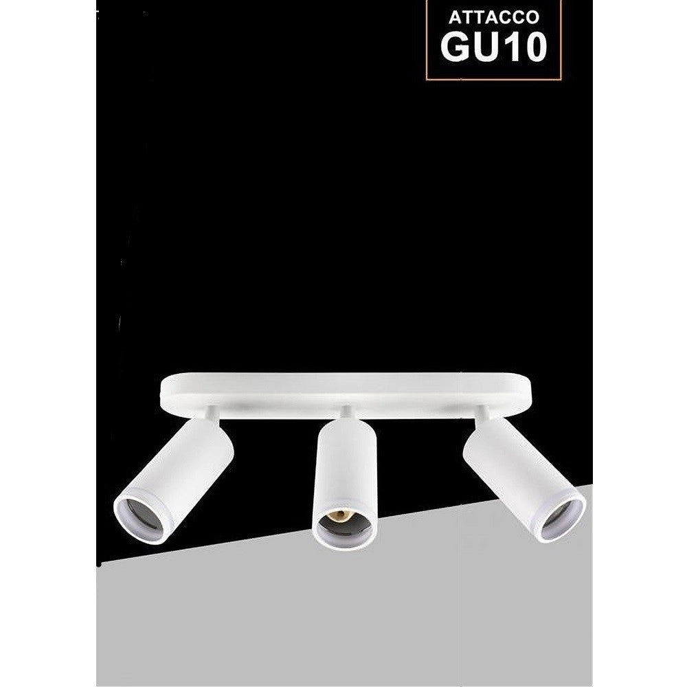 Trade Shop - Applique Plafoniera Orientabile Da Soffitto Parete 3 Diffusori Lampada Gu10 Ts-3 - Bianco