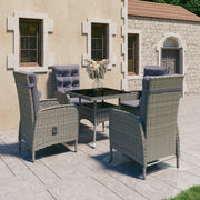 Set da Pranzo da Giardino 5 pz in Polyrattan e Vetro Grigio cod mxl 43743