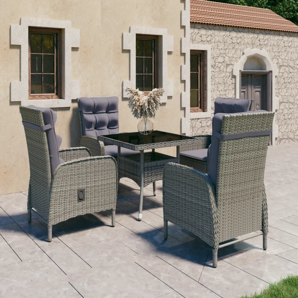 Set da Pranzo da Giardino 5 pz in Polyrattan e Vetro Grigio cod mxl 43743